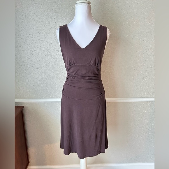 CHAIKEN Brown Ruched Sleeveless V-Neck Dress Medium - Picture 1 of 10